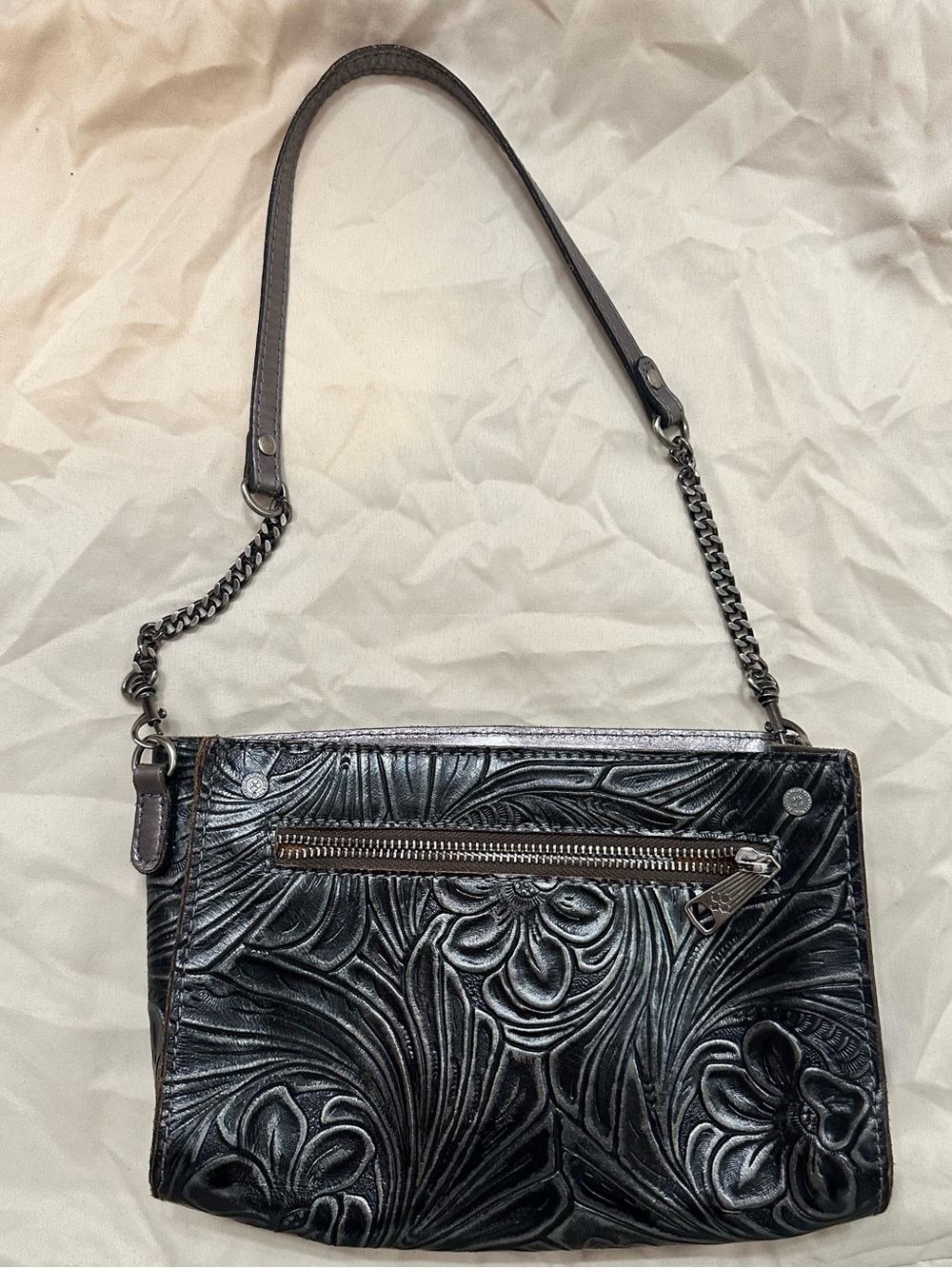 Patricia Nash Women's Embossed Floral Leather Shoulder Bag in Charcoal